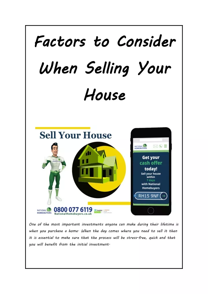 factors to consider when selling your house