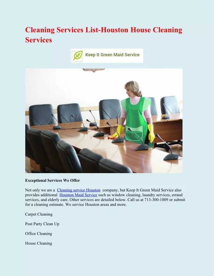 cleaning services list houston house cleaning