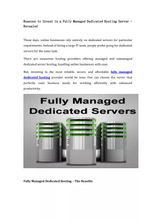 Reasons to Invest in a Fully Managed Dedicated Hosting Server - Revealed