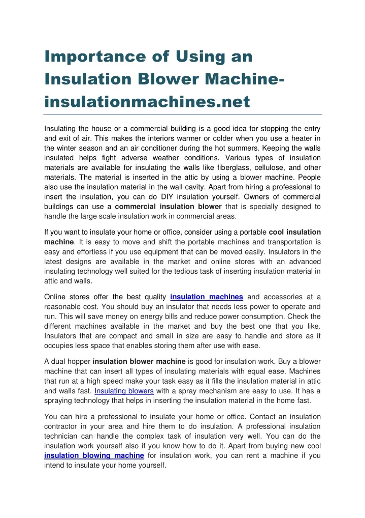 importance of using an insulation blower machine