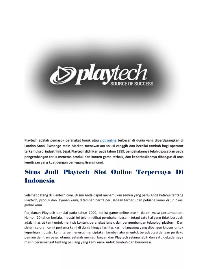 playtech adalah pemasok perangkat lunak atau slot