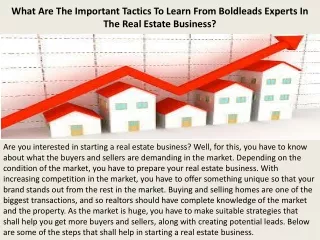 What Are The Important Tactics To Learn From Boldleads Experts In The Real Estate Business?