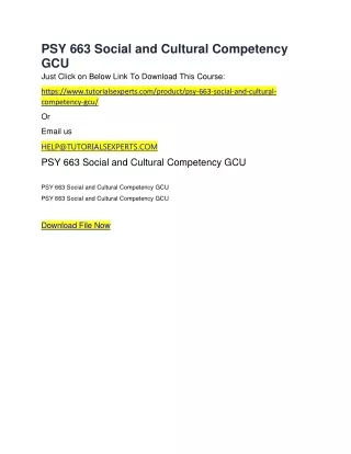 PSY 663 Social and Cultural Competency GCU