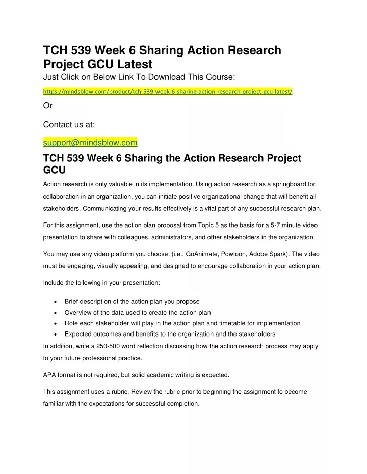 tch 539 week 6 sharing action research project