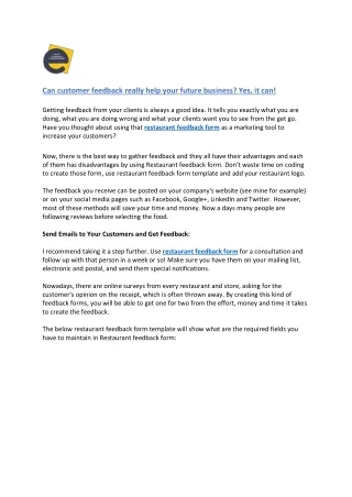Create Restaurant Feedback Form using Restaurant feedback form template