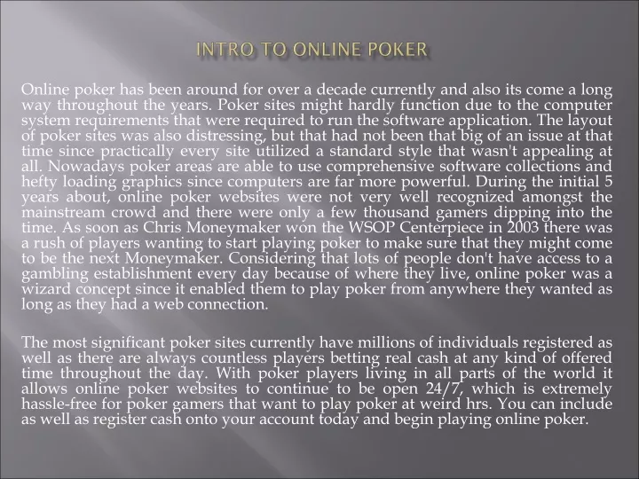 intro to online poker
