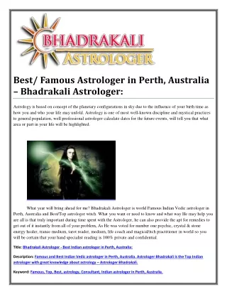 Best/Famous Astrologer in Perth, Australia – Bhadrakali Astrologer:
