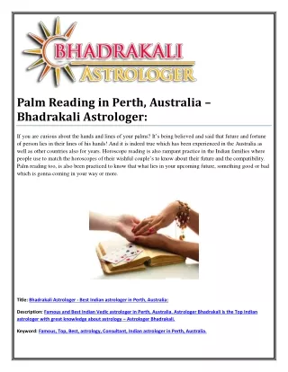 Palm Reading in Perth, Australia – Bhadrakali Astrologer: