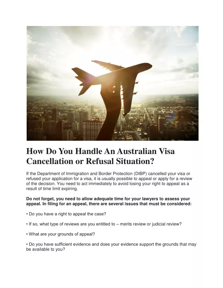 how do you handle an australian visa cancellation