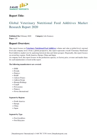 Veterinary Nutritional Feed Additives Market Research Report 2020