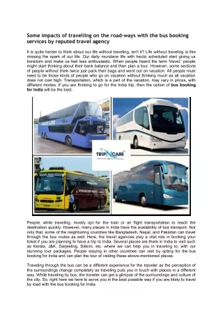 Some impacts of travelling on the road-ways with the bus booking services by reputed travel agency