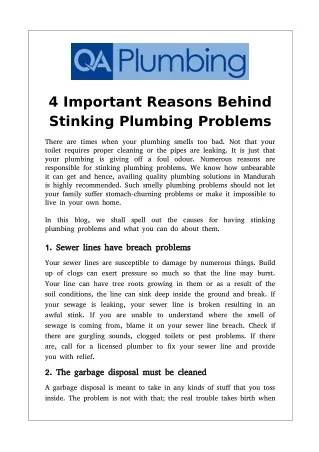4 important reasons behind stinking plumbing