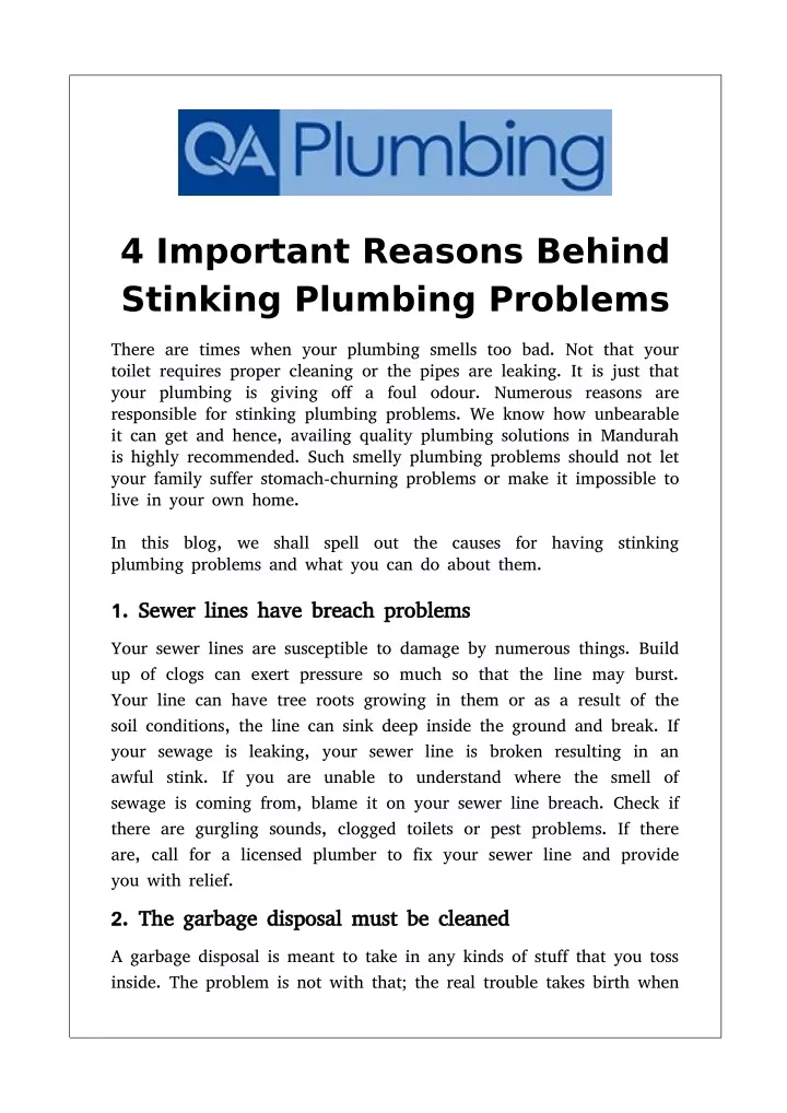 4 important reasons behind stinking plumbing