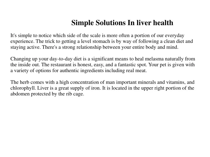 simple solutions in liver health