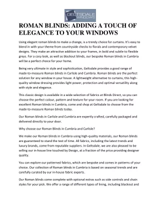ROMAN BLINDS: ADDING A TOUCH OF ELEGANCE TO YOUR WINDOWS