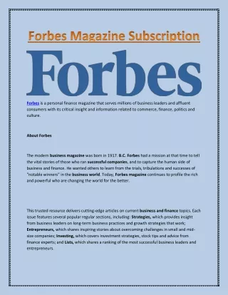 forbes is a personal finance magazine that serves