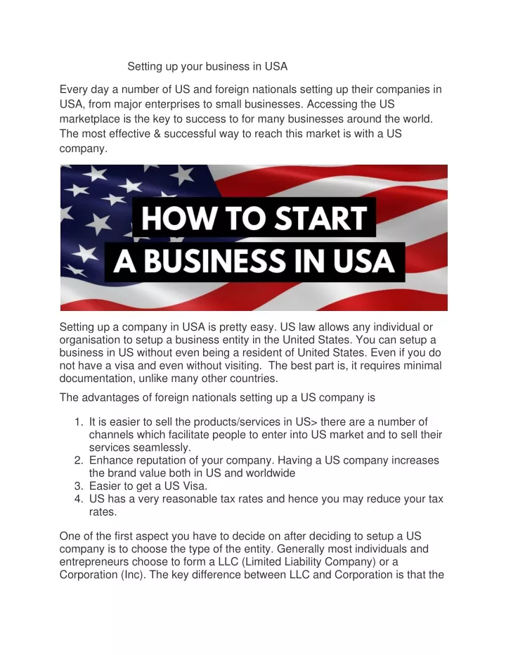 setting up your business in usa