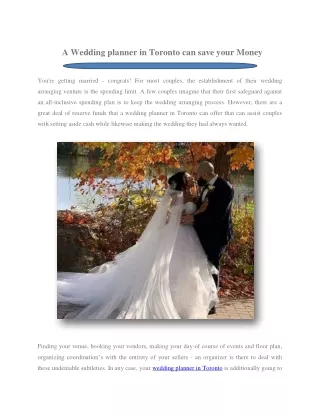 A Wedding planner in Toronto can save your Money