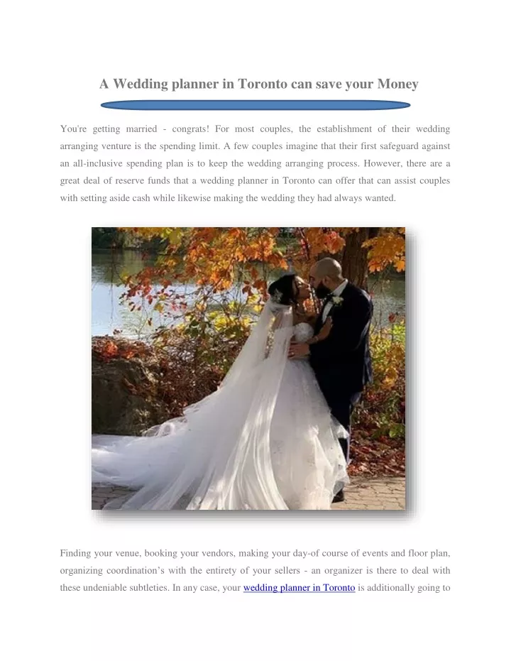 a wedding planner in toronto can save your money