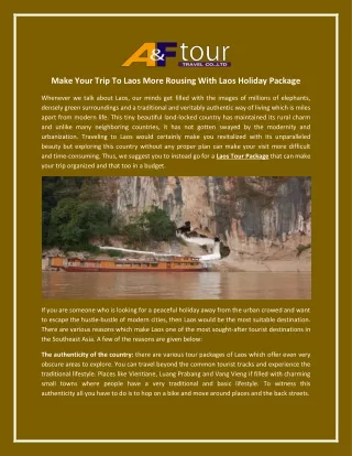 Make Your Trip To Laos More Rousing With Laos Holiday Package