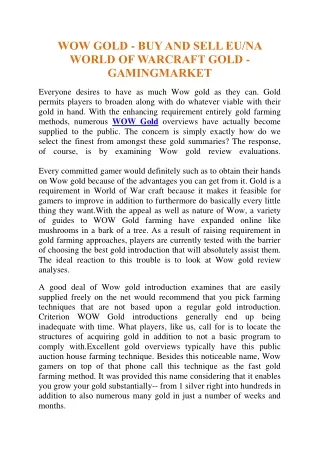 WOW GOLD - BUY AND SELL EU/NA WORLD OF WARCRAFT GOLD - GAMINGMARKET