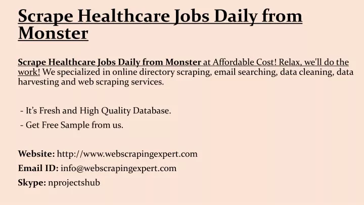 scrape healthcare jobs daily from monster