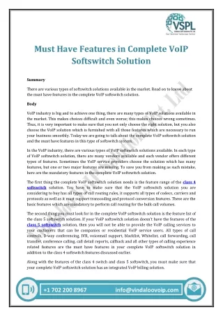 must have features in complete voip softswitch