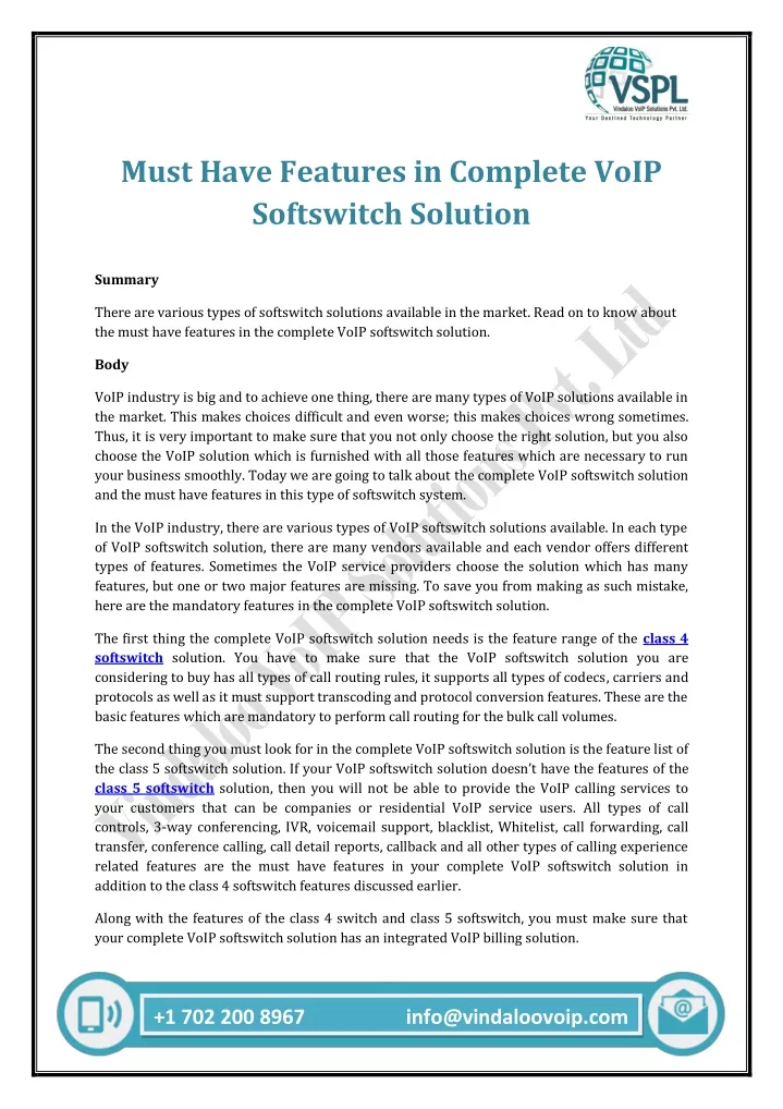 must have features in complete voip softswitch