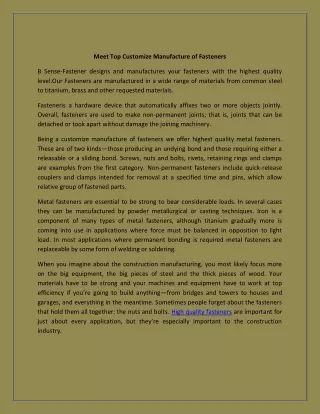 meet top customize manufacture of fasteners