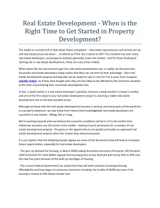 real estate development when is the right time