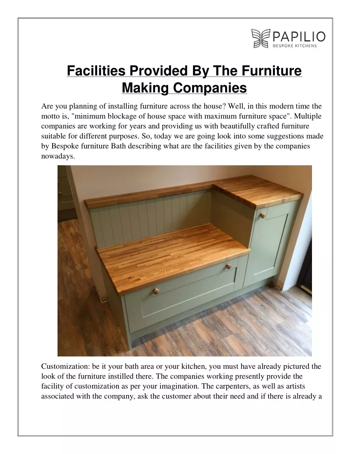 facilities provided by the furniture making