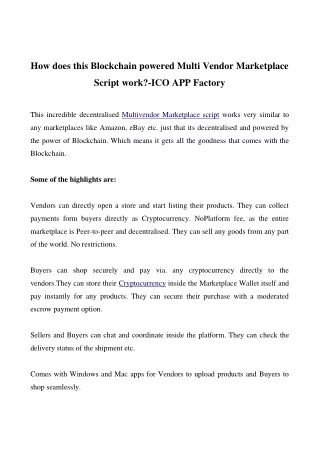 how does this blockchain powered multi vendor