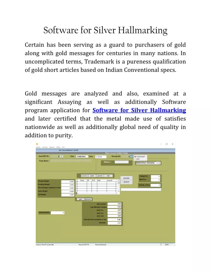 software for silver hallmarking