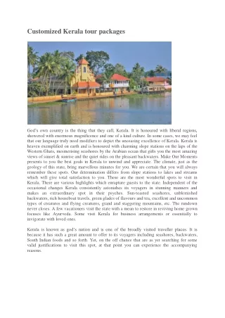 Customized kerala tour packages