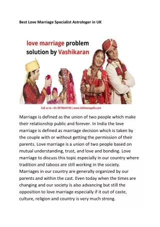 Best Love Marriage Specialist Astrologer in UK