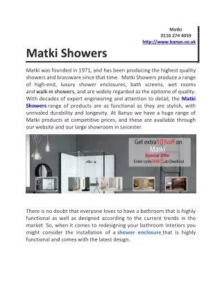 Get Matki Showers, Shower Doors &amp; Shower Trays