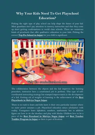Why Your Kids Need To Get Playschool Education?