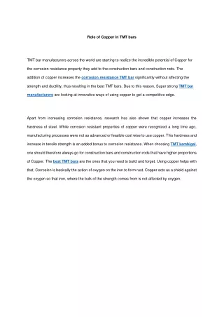 role of copper in tmt bars