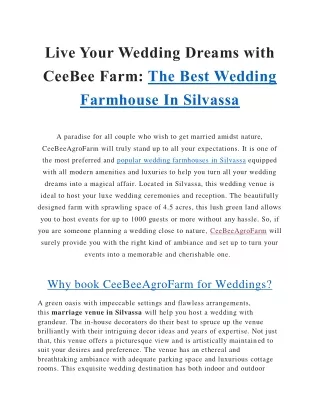 Live Your Wedding Dreams with CeeBee Farm: The Best Wedding Farmhouse In Silvassa