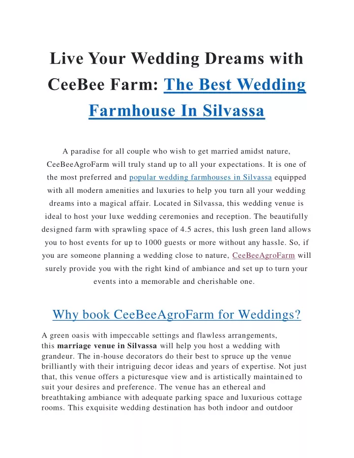live your wedding dreams with ceebee farm