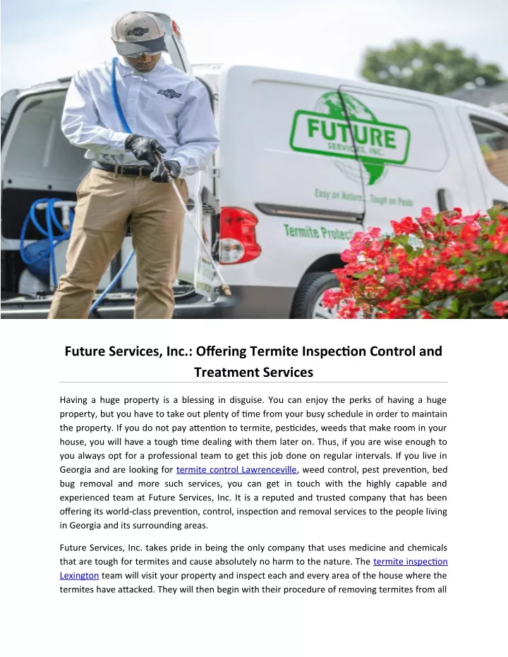 future services inc offering termite inspection