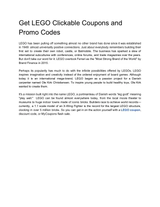 Get LEGO Clickable Coupons and Promo Codes