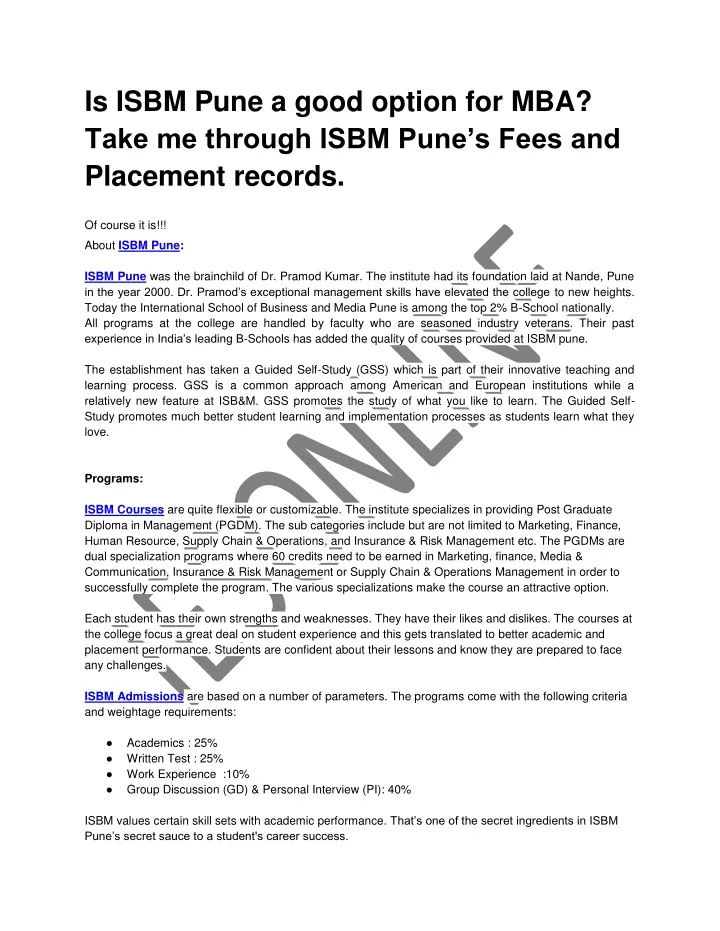 is isbm pune a good option for mba take