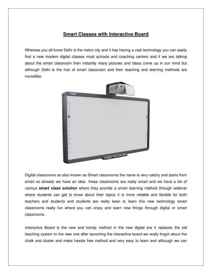 smart classes with interactive board