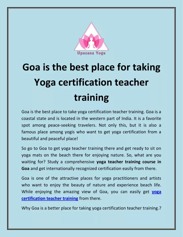 goa is the best place for taking yoga