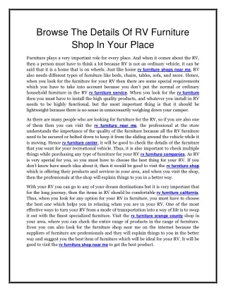 browse the details of rv furniture shop in your
