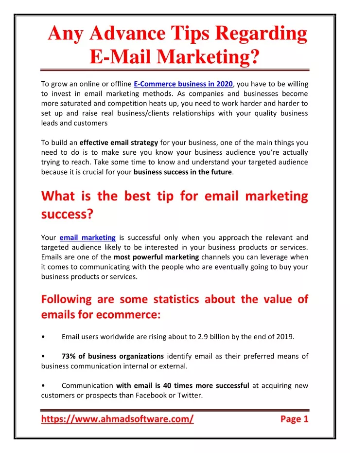 any advance tips regarding e mail marketing