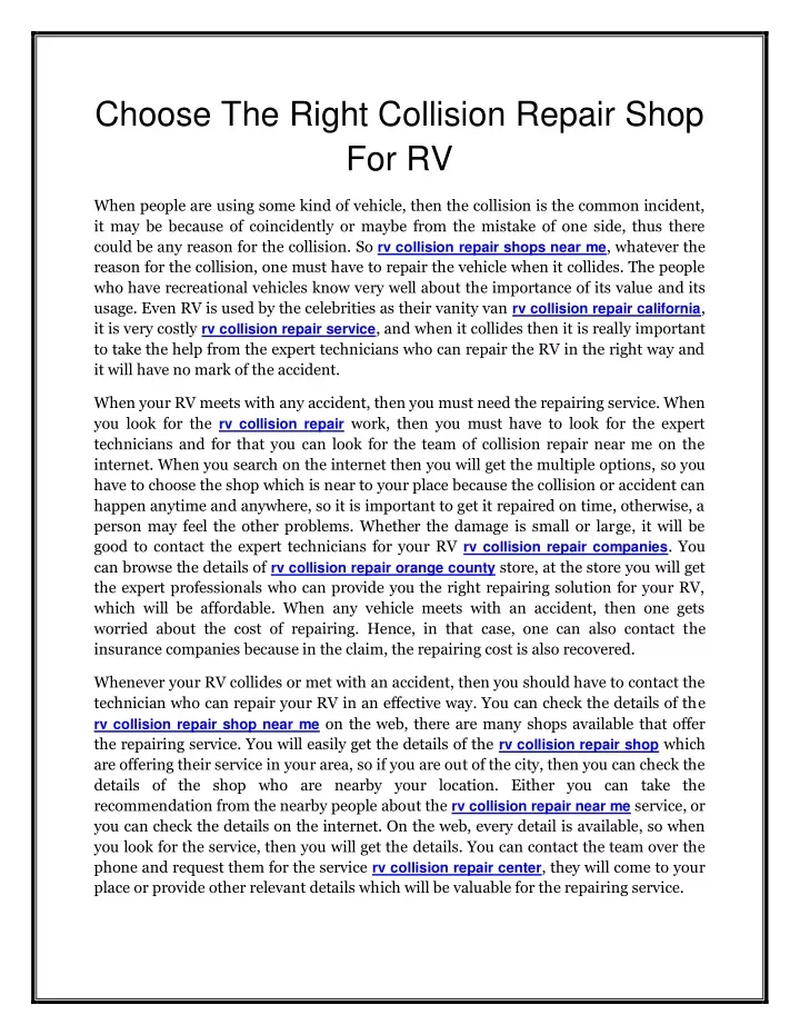 choose the right collision repair shop for rv