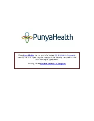 Best IVF Specialist in Bangalore - PunyaHealth