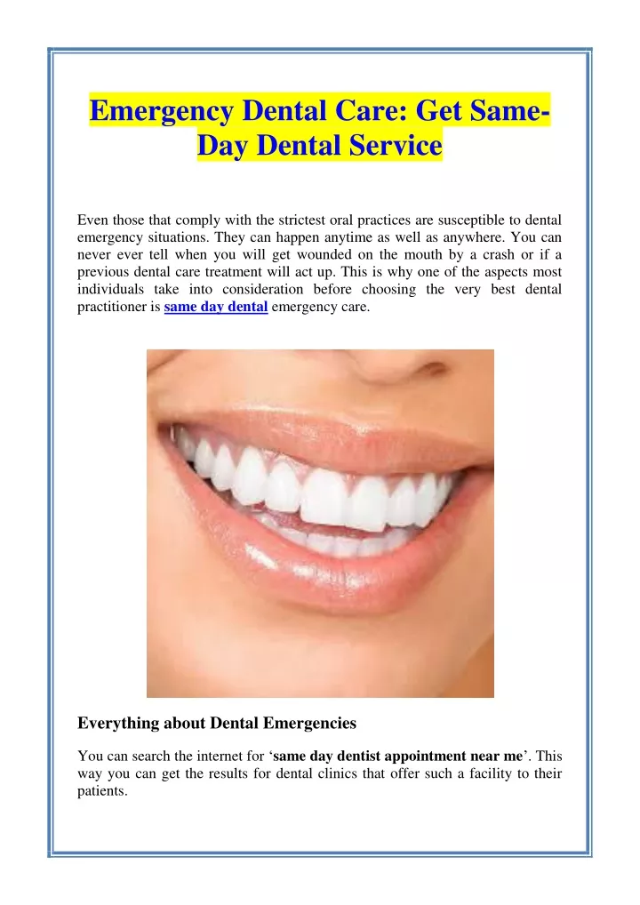 emergency dental care get same day dental service